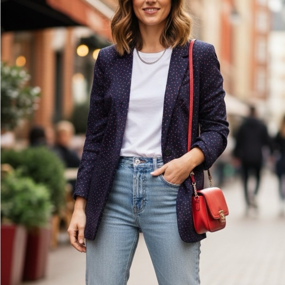 Court & Rowe Scatter Polka Dot Blazer in Maritime Rouge Navy